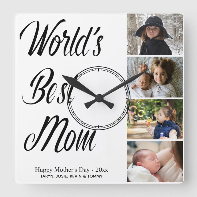 Världens bästa fotopatorget Mamma Mors dag Fyrkantig Klocka (Framsida)