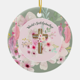 Världens bästa GODMODER-DIKT - Blommigt Kor Julgransprydnad Keramik