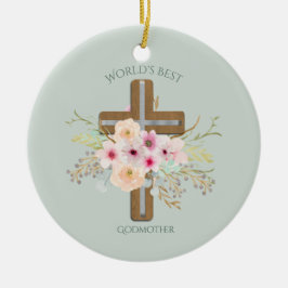 Världens bästa GODMOTHER Gift - Blommigt Kor Julgransprydnad Keramik