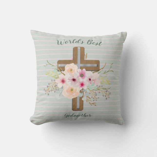 Världens bästa GODMOTHER Gift - Blommigt Kor Kudde (Framsida)
