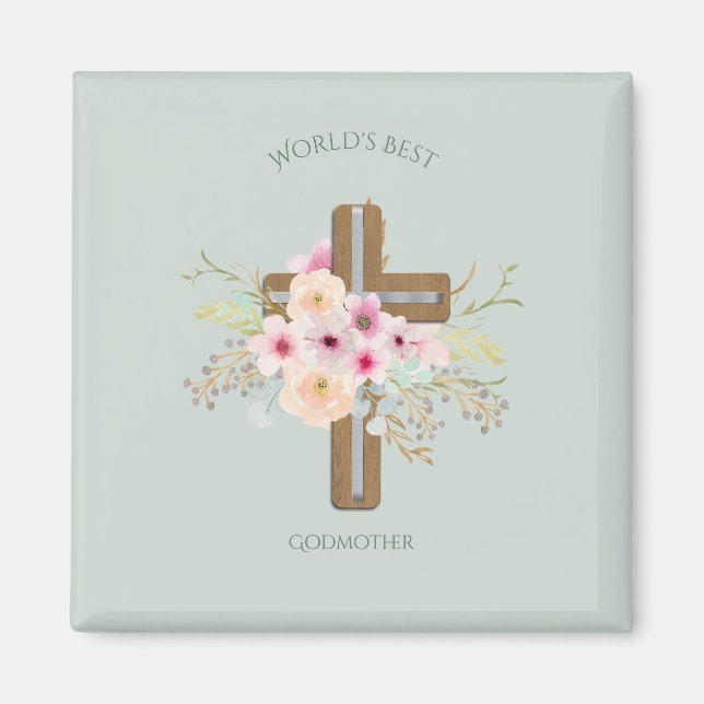 Världens bästa GODMOTHER Gift - Blommigt Kor Magnet (Framsidan)