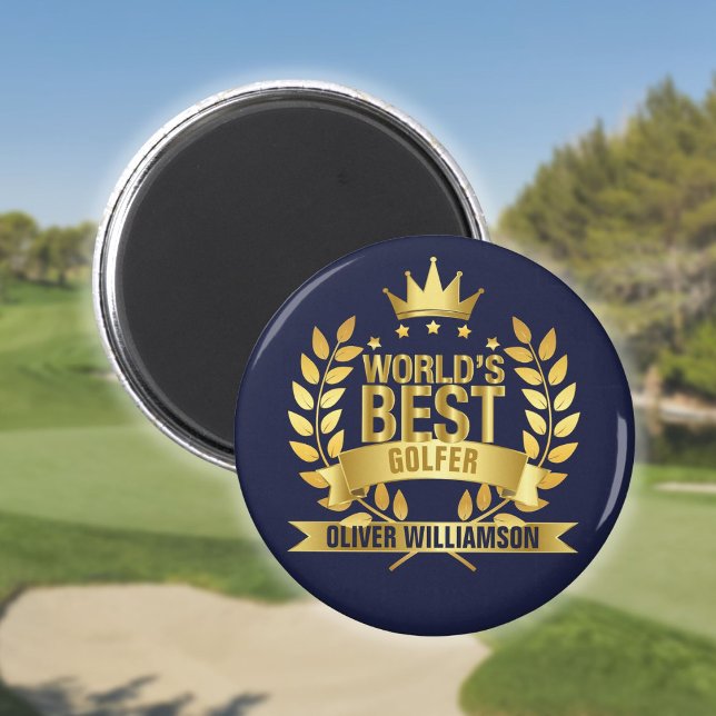 Världens Bästa Golfare Marinblå Och Guld 5 Stjärno Magnet (World's Best Golfer Navy Blue And Gold 5 Star Magnet)