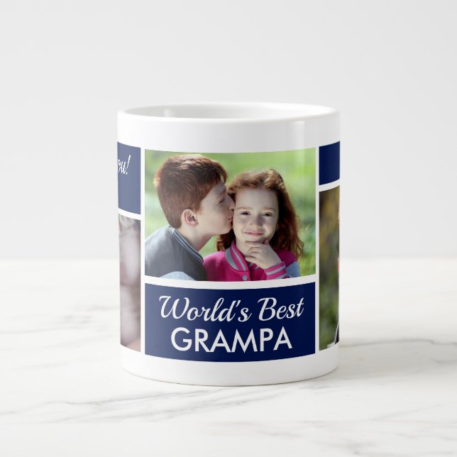 Världens bästa Grampa Photo Collage Giant Coffee M Jumbo Mugg (Framsidan)