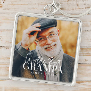 Världens bästa Grampa sedan 20XX Modern Chic Photo Fyrkantig Silverfärgad Nyckelring