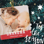Världens bästa Grandma Modern Chic Photo Helgdag Julgransprydnad Keramik<br><div class="desc">Denna enkla och moderna utformning består av sans serif-typografi. Lägg till ett foto av din mormor eller mor med ditt barn till anpassningsbarna</div>
