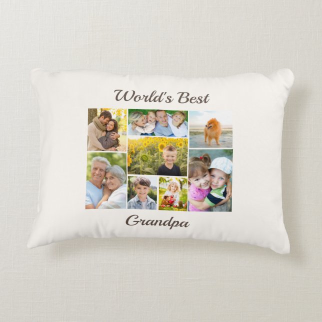 Världens bästa Grandpa 8 Photo Collage Prydnadskudde (Baksidan)