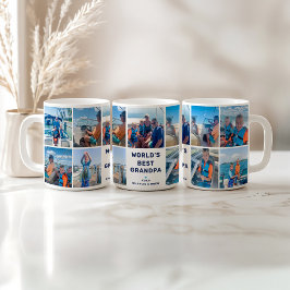 Världens bästa Grandpa Modern Navy Photo Collage Kaffemugg