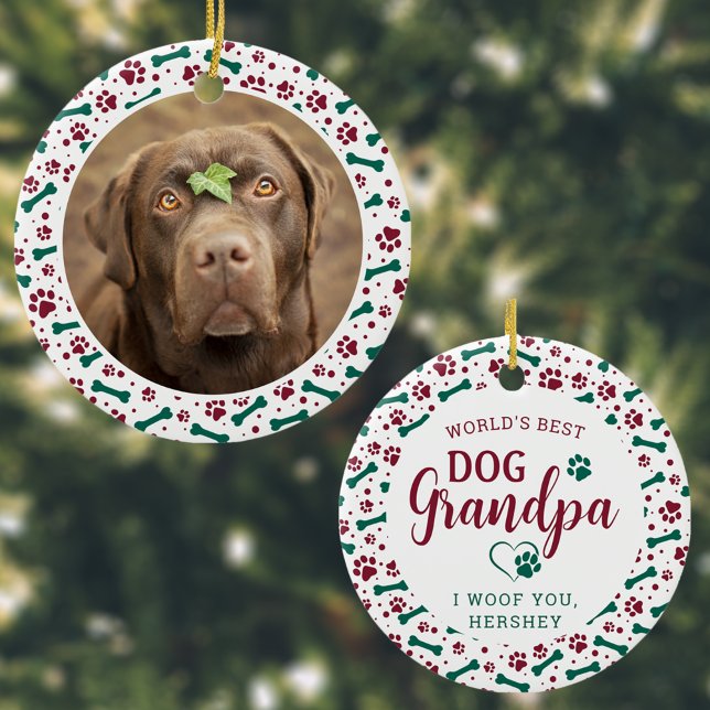 Världens bästa Hund Grandpa Tass avtryck Pet Photo Julgransprydnad Keramik (Skapare uppladdad)