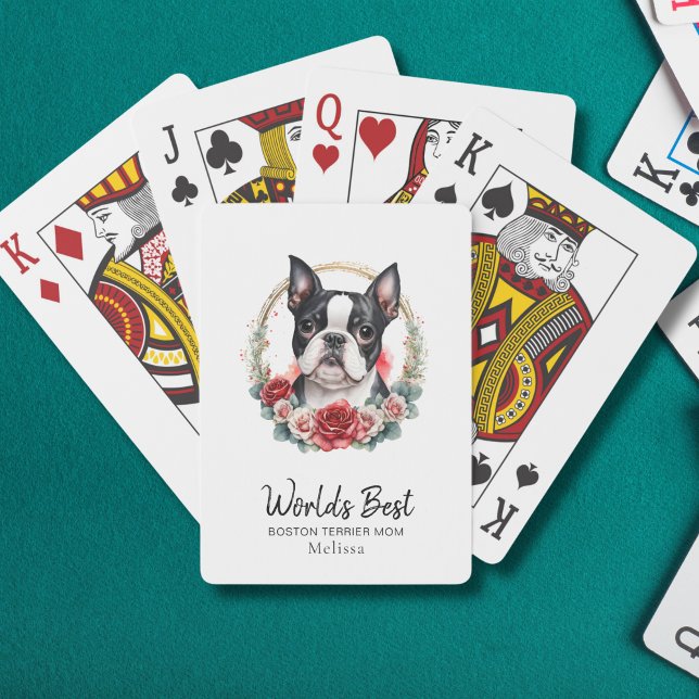 Världens bästa Hund Mamma Boston Terrier Monogram  Casinokort (Add Name to personalize.  edit other text if you wish)