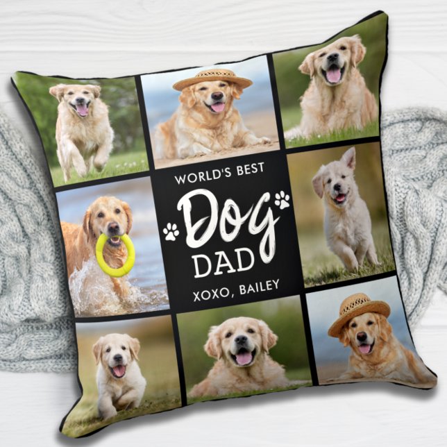 Världens bästa HUND PAPPA Anpassningsbar 8 Fotokol Kudde (Skapare uppladdad)