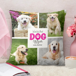 Världens Bästa Hundmamma 4 Foto Rosa på Vit Anpass Kudde