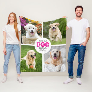 Världens Bästa Hundmamma Anpassad 4 Foto Rosa på V Fleecefilt