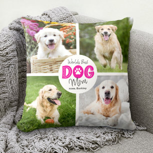 Världens Bästa Hundmamma Anpassad 4 Foto Rosa på V Kudde
