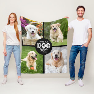 Världens Bästa Hundmamma Anpassad 4 Foto Typ på Sv Fleecefilt