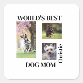 Världens bästa hundmamma anpassat namn present fyrkantigt klistermärke