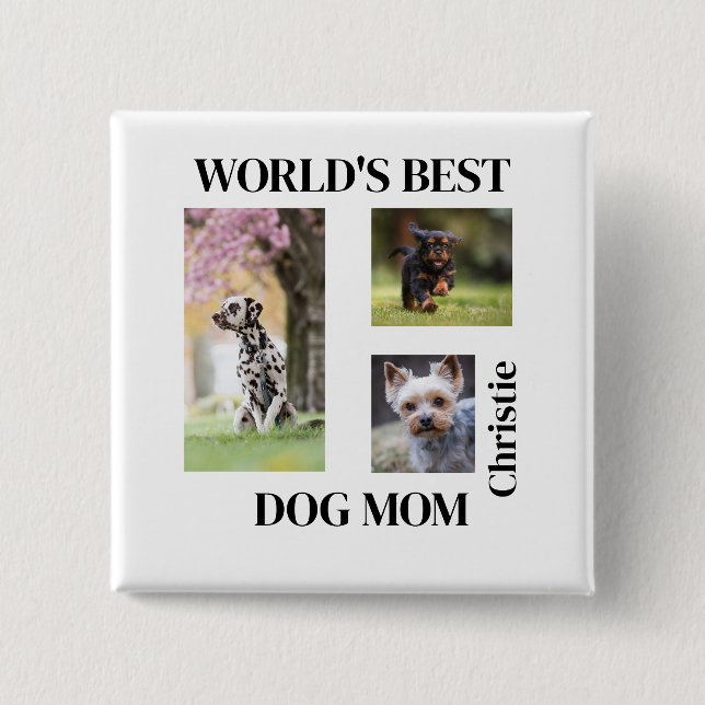 Världens Bästa Hundmamma Anpassat Namn Present Knapp (Framsida)