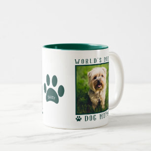Världens Bästa Hundmamma Foto Namn Tassavtryck Grö Två-Tonad Mugg