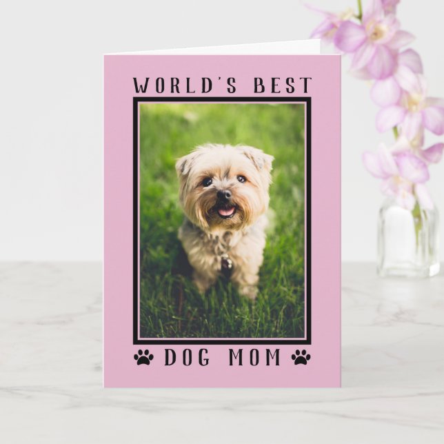 Världens Bästa Hundmamma Glad Födelsedag Foto Rosa Kort (Orkide)