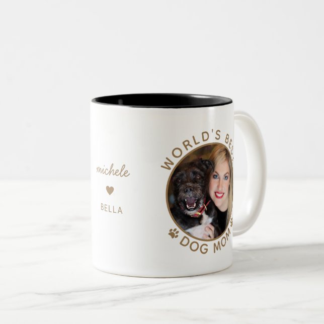 Världens Bästa Hundmamma Guld Anpassat Namn Husdju Två-Tonad Mugg (Framsida höger)