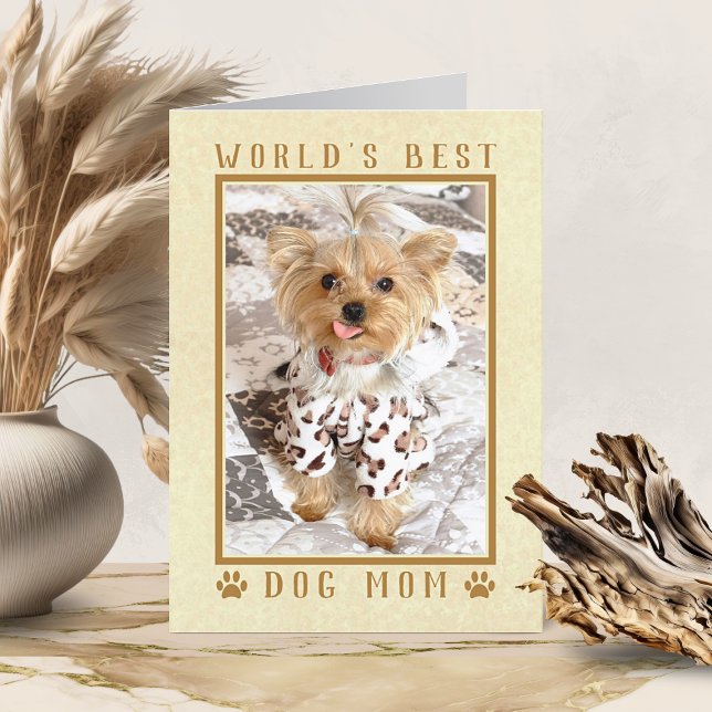 Världens Bästa Hundmamma Guld Morsdags Foto Kort (Funny World's Best Dog Mom Gold Mother's Day Photo Card)