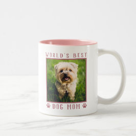 Världens Bästa Hundmamma Rosa Tassavtryck Husdjur Två-Tonad Mugg