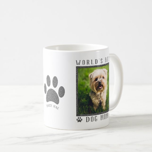 Världens Bästa Hundmamma Silver Glitter Tassar Hus Kaffemugg (Framsida höger)