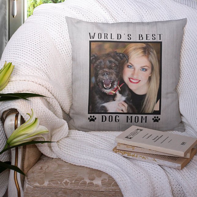 Världens Bästa Hundmamma Tassavtryck Foto Rustik Kudde (Skapare uppladdad)