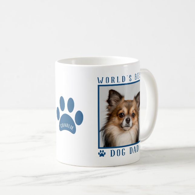 Världens Bästa Hundpappa Blå Tassavtryck Namn Husd Kaffemugg (Framsida höger)
