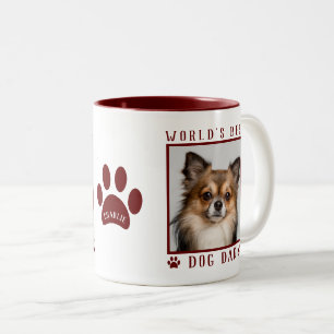 Världens Bästa Hundpappa Foto Namn Tassavtryck Mar Två-Tonad Mugg