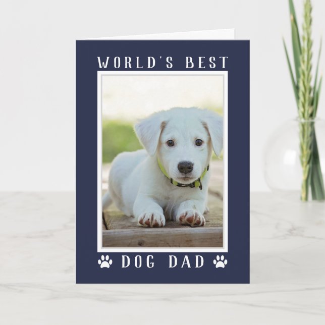 Världens bästa hundpappa foto Navy Blue fars dag Kort (Framsida)