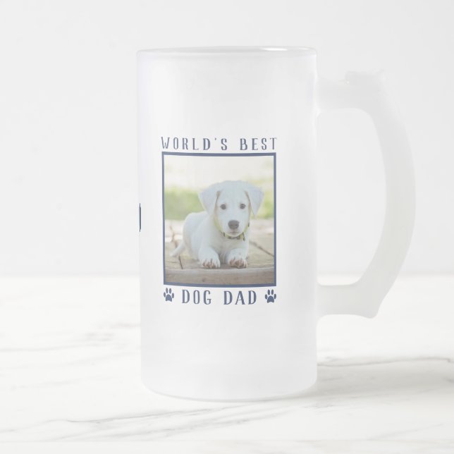 Världens Bästa Hundpappa Marinblå Kloravtryck Namn Frostat Ölglas (Höger)