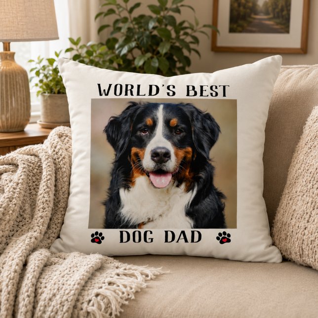 Världens Bästa Hundpappa Tassavtryck Husdjur Foto Kudde (World's Best Dog Dad Paw Prints Pet Photo Throw Pillow)