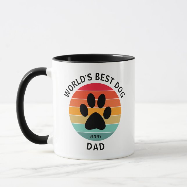 Världens Bästa Hundpappa Tassavtryck Retro Solnedg Mugg (Vänster)