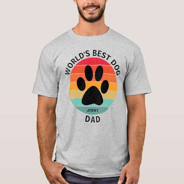 Världens Bästa Hundpappa Tassavtryck Retro Solnedg T Shirt (Framsida)