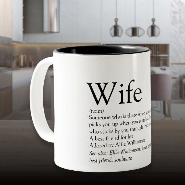 Världens Bästa Hustru Någon Gång Definition Svart  Två-Tonad Mugg (World's Best Ever Wife Definition Black and White Two-Tone Coffee Mug)