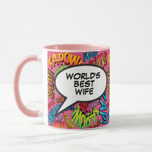 Världens Bästa Hustru Rosa Retro Serietidning Mugg