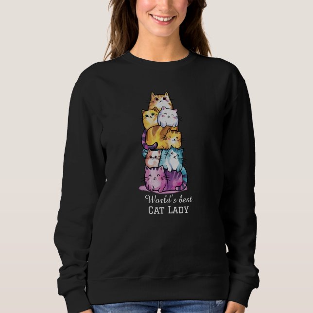 Världens bästa katt-dam,Cute Watercolor-katter T Shirt (Framsida)