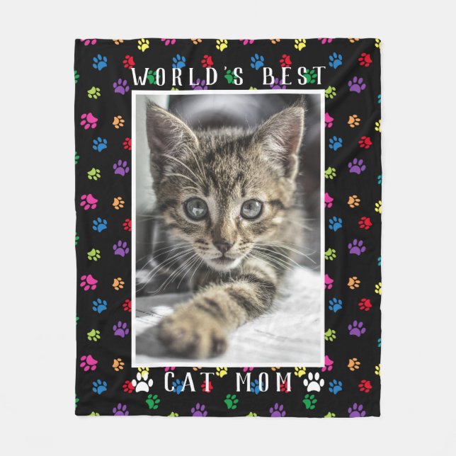 Världens bästa katt Mamma Pet Photo Colorful Tass  Fleecefilt (Framsidan)