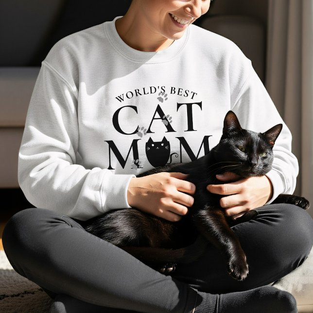 Världens bästa Katt Mamma Tass avtryck Cute Sweats T Shirt (World's Best Cat Mom sweatshirt because you are the best Cat Mom)