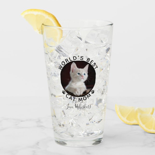 Världens bästa Katt Mamma Tass avtryck Pet Photo N Glaskopp (Framsida Ice)