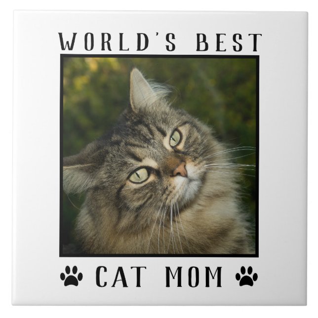 Världens bästa Katt Mamma Tass avtryck Pet Photo R Kakelplatta (Framsidan)