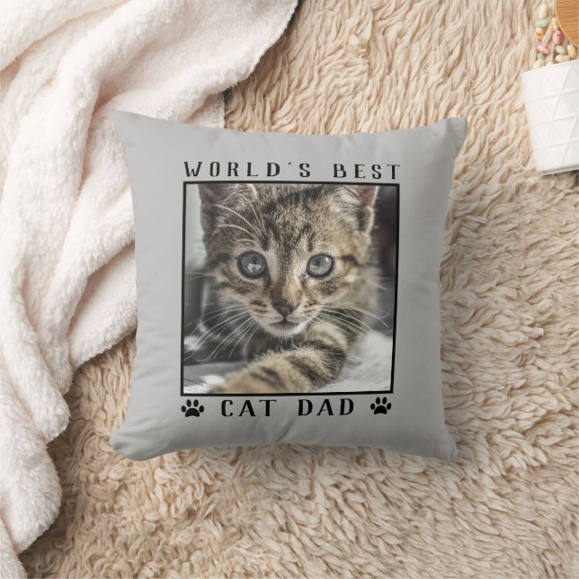 Världens bästa Katt Pappa Tass avtryck Pet Photo o Kudde (Filt)