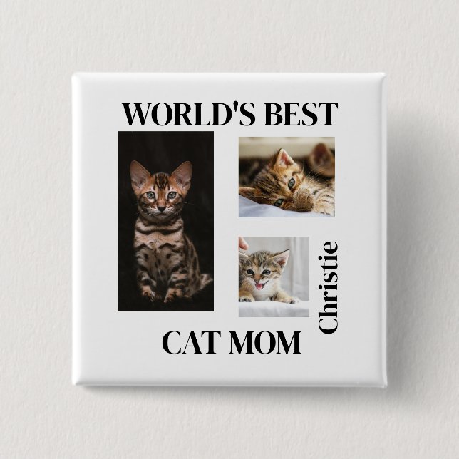 Världens Bästa Kattmamma Anpassat Namn Present Knapp (Framsida)