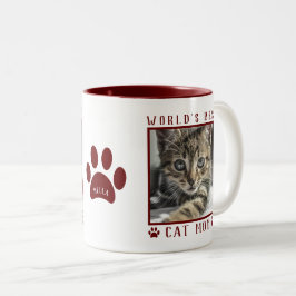Världens Bästa Kattmamma Foto Namn Tassavtryck Mar Två-Tonad Mugg