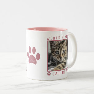 Världens Bästa Kattmamma Foto Namn Tassavtryck Ros Två-Tonad Mugg