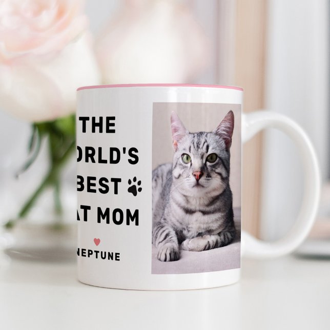 Världens Bästa Kattmamma Foto Paw Print Två-Tonad Mugg (Skapare uppladdad)