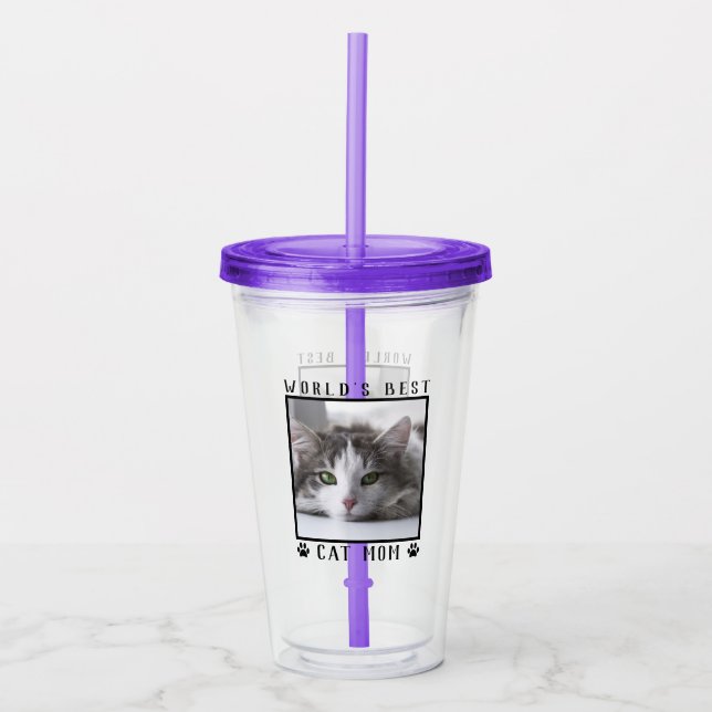 Världens Bästa Kattmamma med Ditt Kattfoto Take Away Mugg (Framsida)