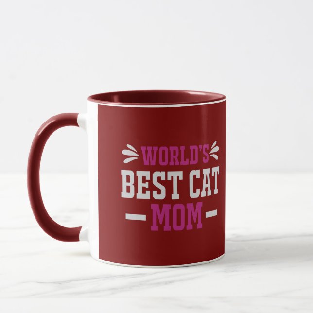 Världens Bästa Kattmamma Modern Typografisk Burgun Mugg (Vänster)