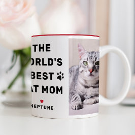 Världens Bästa Kattmamma Röd Foto Tassavtryck Två-Tonad Mugg