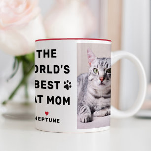 Världens Bästa Kattmamma Röd Foto Tassavtryck Två-Tonad Mugg
